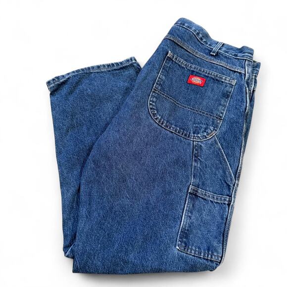 Vintage Y2K Dickies Carpenter Utility Pockets Blue Denim Jeans Distressed 38x30 - Picture 1 of 8